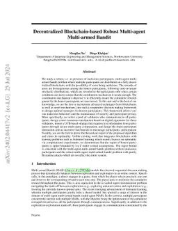 Decentralized Blockchain-based Robust Multi-agent Multi-armed Bandit