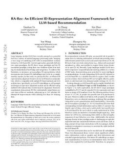 RA-Rec: An Efficient ID Representation Alignment Framework for LLM-based
  Recommendation