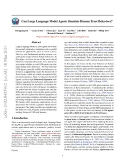 Can Large Language Model Agents Simulate Human Trust Behaviors?