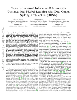 Towards Improved Imbalance Robustness in Continual Multi-Label Learning
  with Dual Output Spiking Architecture (DOSA)