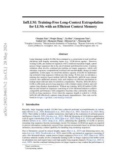 InfLLM: Training-Free Long-Context Extrapolation for LLMs with an
  Efficient Context Memory