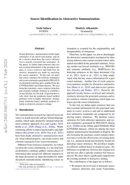 Source Identification in Abstractive Summarization