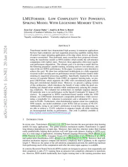 LMUFormer: Low Complexity Yet Powerful Spiking Model With Legendre
  Memory Units