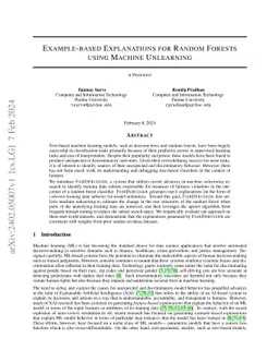Example-based Explanations for Random Forests using Machine Unlearning