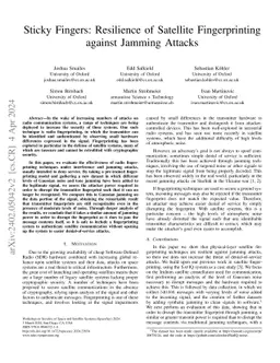 Sticky Fingers: Resilience of Satellite Fingerprinting against Jamming
  Attacks
