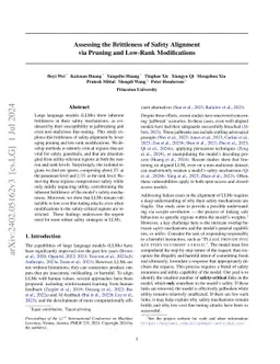 Assessing the Brittleness of Safety Alignment via Pruning and Low-Rank
  Modifications