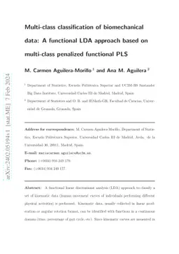 Multi-class classification of biomechanical data: A functional LDA
  approach based on multi-class penalized functional PLS