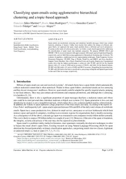 Classifying spam emails using agglomerative hierarchical clustering and
  a topic-based approach