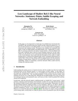 Loss Landscape of Shallow ReLU-like Neural Networks: Stationary Points, Saddle Escape, and Network Embedding