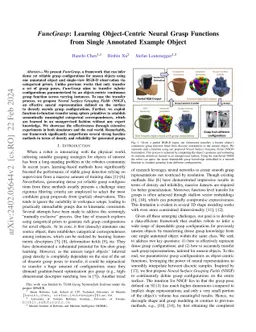 FuncGrasp: Learning Object-Centric Neural Grasp Functions from Single
  Annotated Example Object