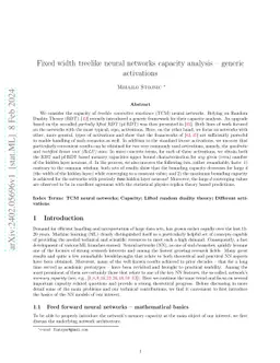 Fixed width treelike neural networks capacity analysis -- generic
  activations