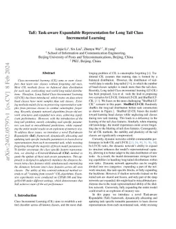 TaE: Task-aware Expandable Representation for Long Tail Class
  Incremental Learning