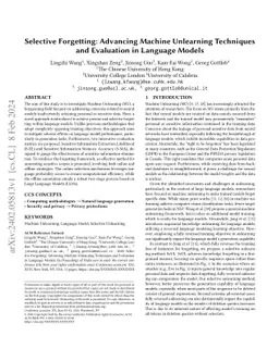 Selective Forgetting: Advancing Machine Unlearning Techniques and
  Evaluation in Language Models