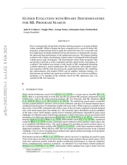 Guided Evolution with Binary Discriminators for ML Program Search