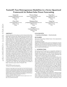 FusionSF: Fuse Heterogeneous Modalities in a Vector Quantized Framework
  for Robust Solar Power Forecasting