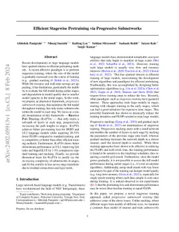 Efficient Stagewise Pretraining via Progressive Subnetworks