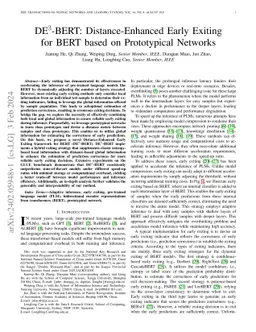 DE$^3$-BERT: Distance-Enhanced Early Exiting for BERT based on Prototypical Networks