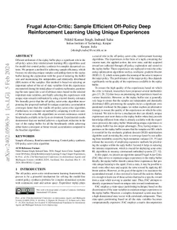 Frugal Actor-Critic: Sample Efficient Off-Policy Deep Reinforcement
  Learning Using Unique Experiences