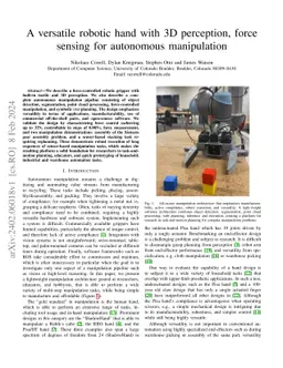 A versatile robotic hand with 3D perception, force sensing for
  autonomous manipulation
