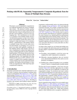 Peeking with PEAK: Sequential, Nonparametric Composite Hypothesis Tests
  for Means of Multiple Data Streams