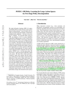 POTEC: Off-Policy Learning for Large Action Spaces via Two-Stage Policy
  Decomposition