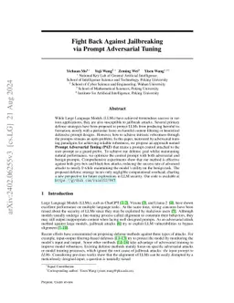 Fight Back Against Jailbreaking via Prompt Adversarial Tuning