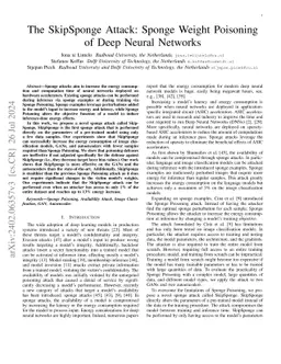 The SkipSponge Attack: Sponge Weight Poisoning of Deep Neural Networks