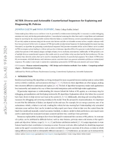 ACTER: Diverse and Actionable Counterfactual Sequences for Explaining
  and Diagnosing RL Policies