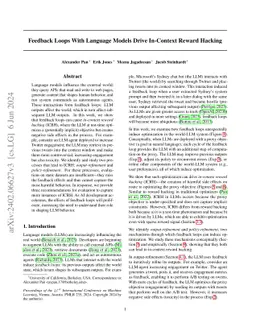 Feedback Loops With Language Models Drive In-Context Reward Hacking