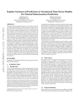 Explain Variance of Prediction in Variational Time Series Models for
  Clinical Deterioration Prediction