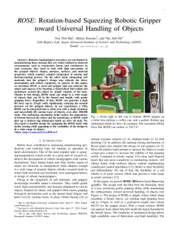 ROSE: Rotation-based Squeezing Robotic Gripper toward Universal Handling
  of Objects