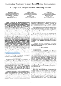 Investigating Consistency in Query-Based Meeting Summarization: A
  Comparative Study of Different Embedding Methods