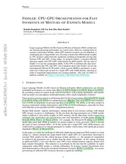 Fiddler: CPU-GPU Orchestration for Fast Inference of Mixture-of-Experts Models