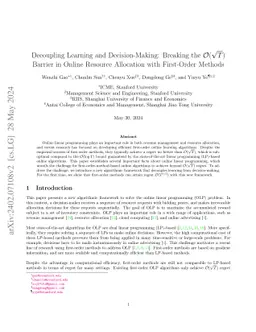 Decoupling Learning and Decision-Making: Breaking the $\mathcal{O}(\sqrt{T})$ Barrier in Online Resource Allocation with First-Order Methods