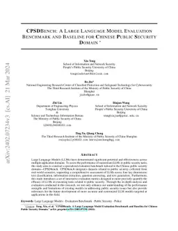 CPSDBench: A Large Language Model Evaluation Benchmark and Baseline for
  Chinese Public Security Domain