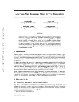 American Sign Language Video to Text Translation
