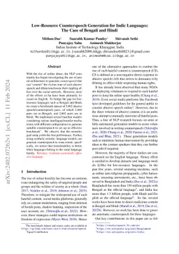 Low-Resource Counterspeech Generation for Indic Languages: The Case of
  Bengali and Hindi