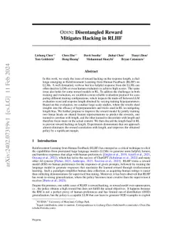 ODIN: Disentangled Reward Mitigates Hacking in RLHF