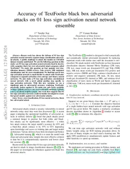 Accuracy of TextFooler black box adversarial attacks on 01 loss sign
  activation neural network ensemble