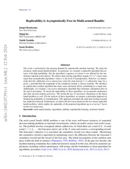 Replicability is Asymptotically Free in Multi-armed Bandits