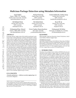 Malicious Package Detection using Metadata Information