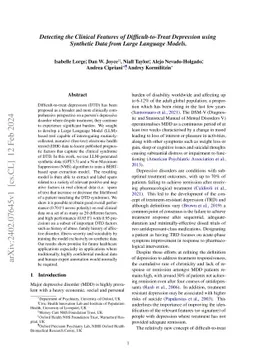 Detecting the Clinical Features of Difficult-to-Treat Depression using
  Synthetic Data from Large Language Models