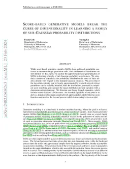 Score-based generative models break the curse of dimensionality in
  learning a family of sub-Gaussian probability distributions
