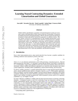 Learning Neural Contracting Dynamics: Extended Linearization and Global Guarantees