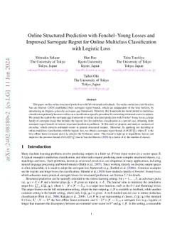 Online Structured Prediction with Fenchel--Young Losses and Improved
  Surrogate Regret for Online Multiclass Classification with Logistic Loss