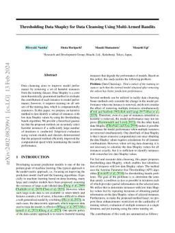 Thresholding Data Shapley for Data Cleansing Using Multi-Armed Bandits