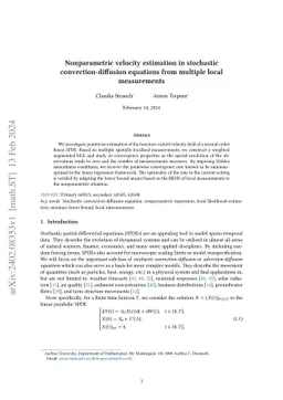 Nonparametric velocity estimation in stochastic convection-diffusion
  equations from multiple local measurements