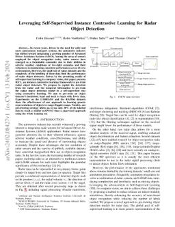 Leveraging Self-Supervised Instance Contrastive Learning for Radar
  Object Detection