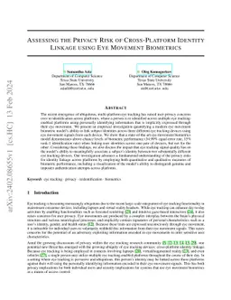 Assessing the Privacy Risk of Cross-Platform Identity Linkage using Eye
  Movement Biometrics