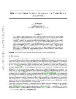 ADS: Approximate Densest Subgraph for Novel Image Discovery